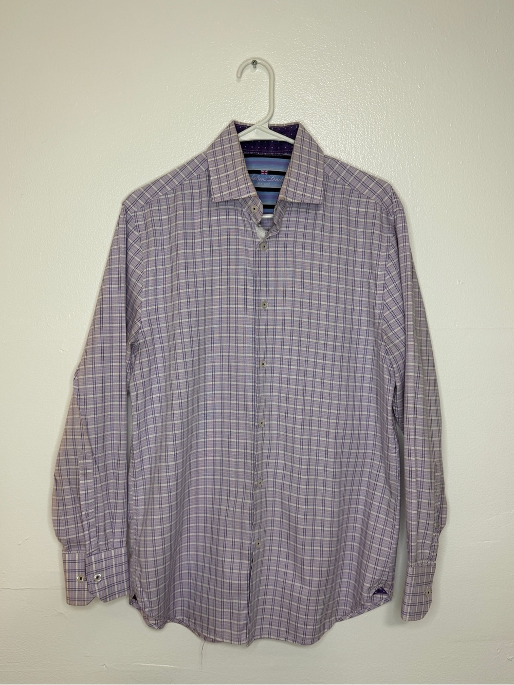 Michelsons London Men’s Medium Lavender Plaid Button-Up Shirt
